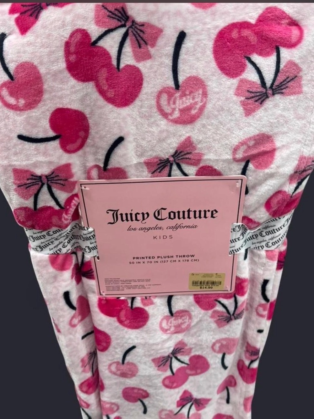 Juicy Couture Pink Cherry Plush Throw Blanket
